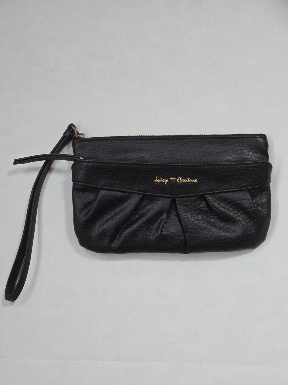 VTG Juicy Couture Black Leather Wristlet Small Clutch Purse